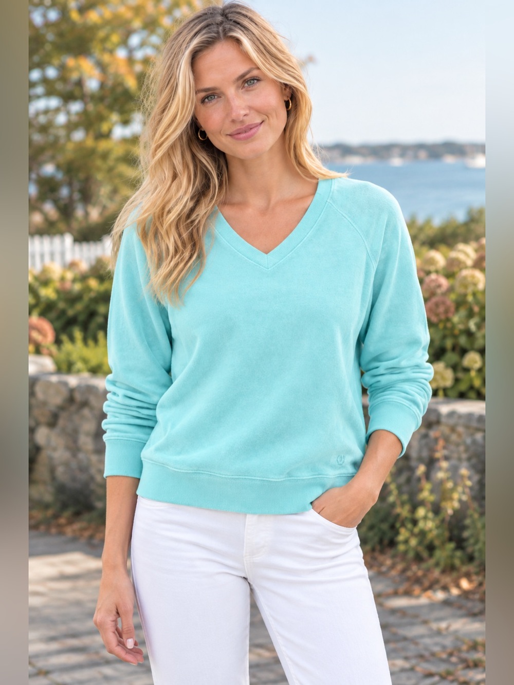 Izod Women’s V-Neck Sweater in Aqua